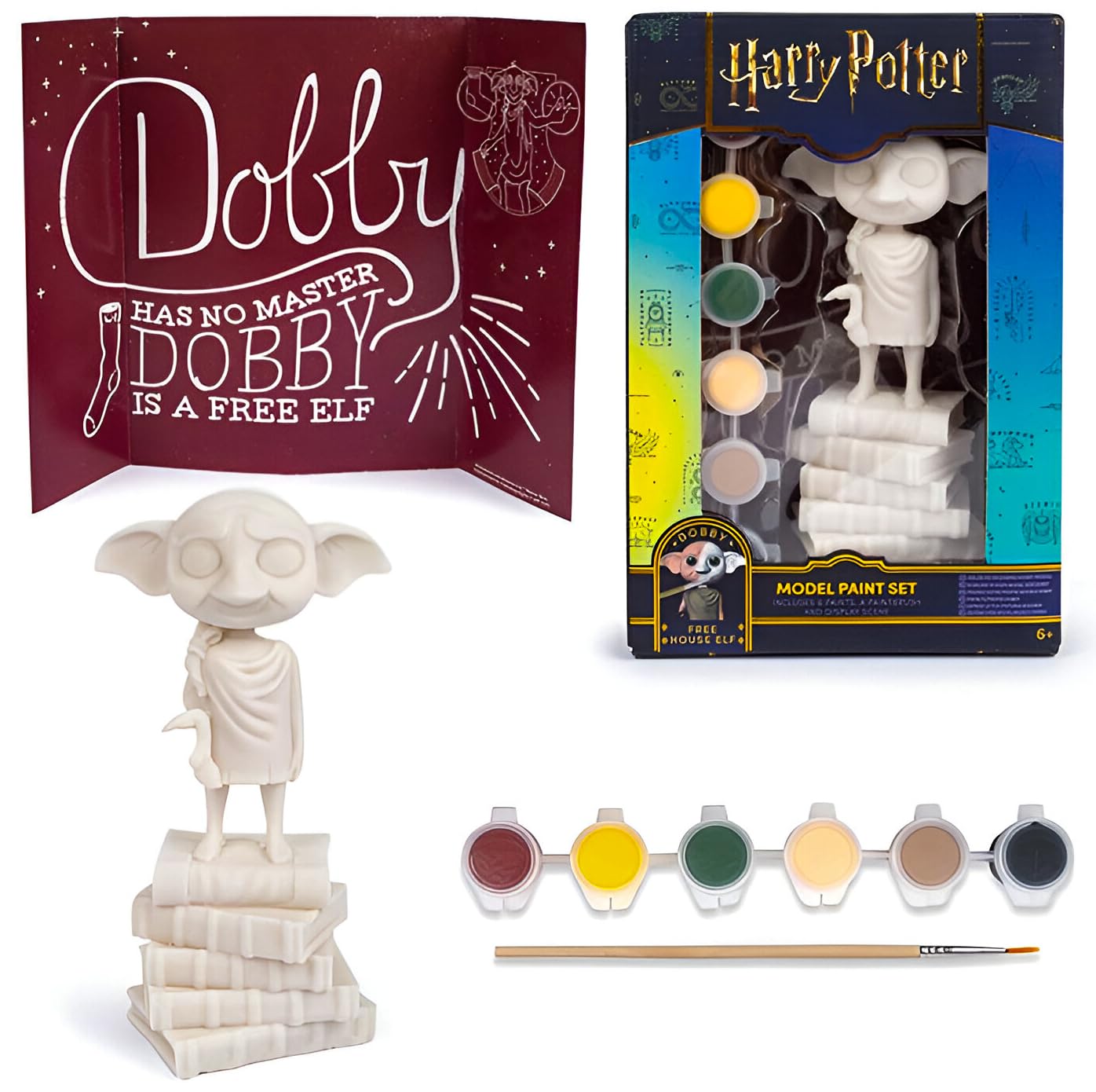 Harry Potter Dobby Model Painting Set for Kids – Paint Your Own Dobby Figure Statue with 6 Paints, Brush & Display Scene – Arts & Crafts Character Painting Activity Gifts – for Children Aged 6+