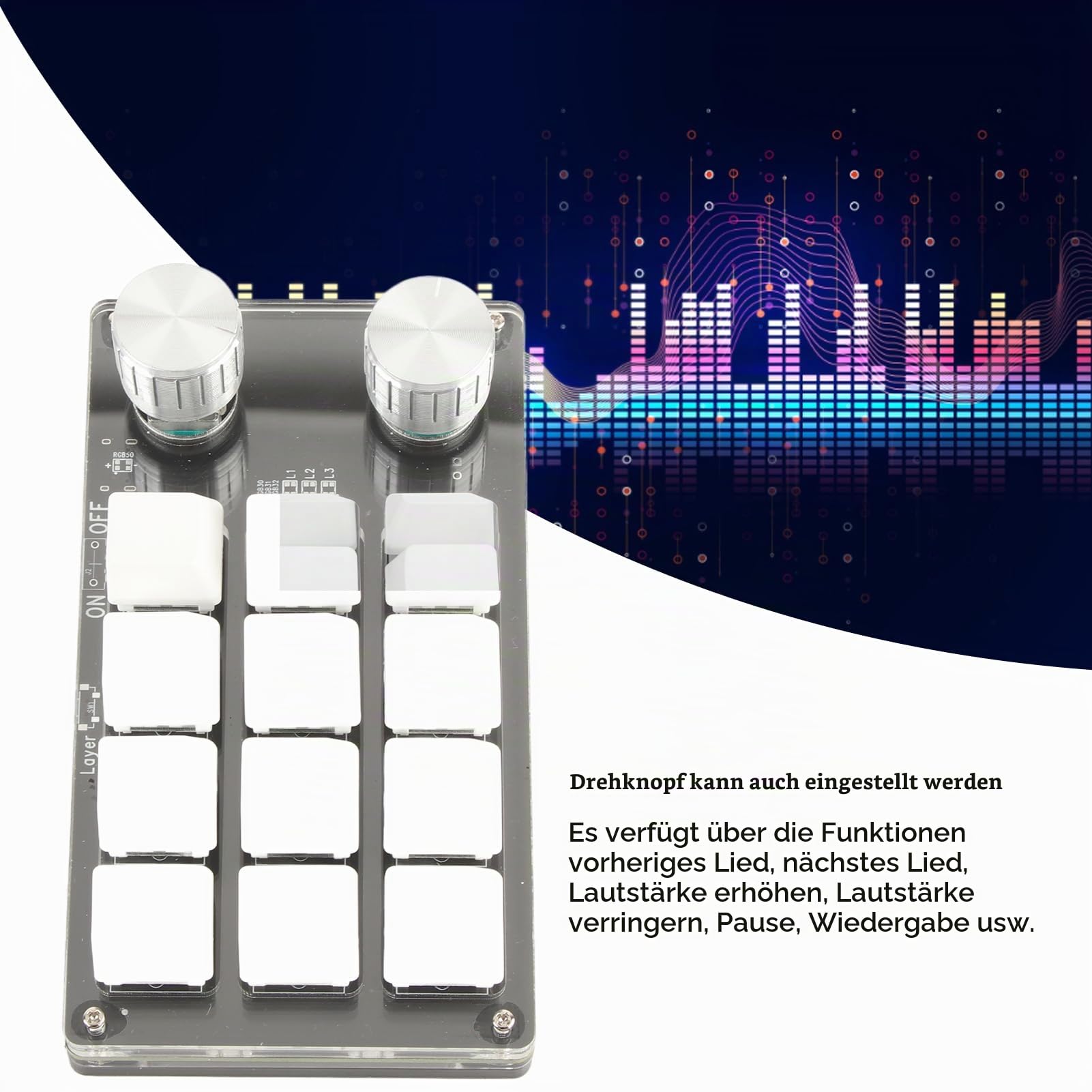 KIMISS Makro-Tastatur Einhändige Makro-mechanische Tastatur 12-Tasten-Multifunktions-DIY-programmierbare Tastatur für Office Gaming Makro-mechanische Tastatur (Schwarz)