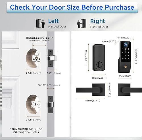 Miniatura 6 de Cerradura digital inteligente de huellas dactilares, cerradura de teclado y mango de 2 palancas, cerrojo de entrada sin llave para puerta delantera,