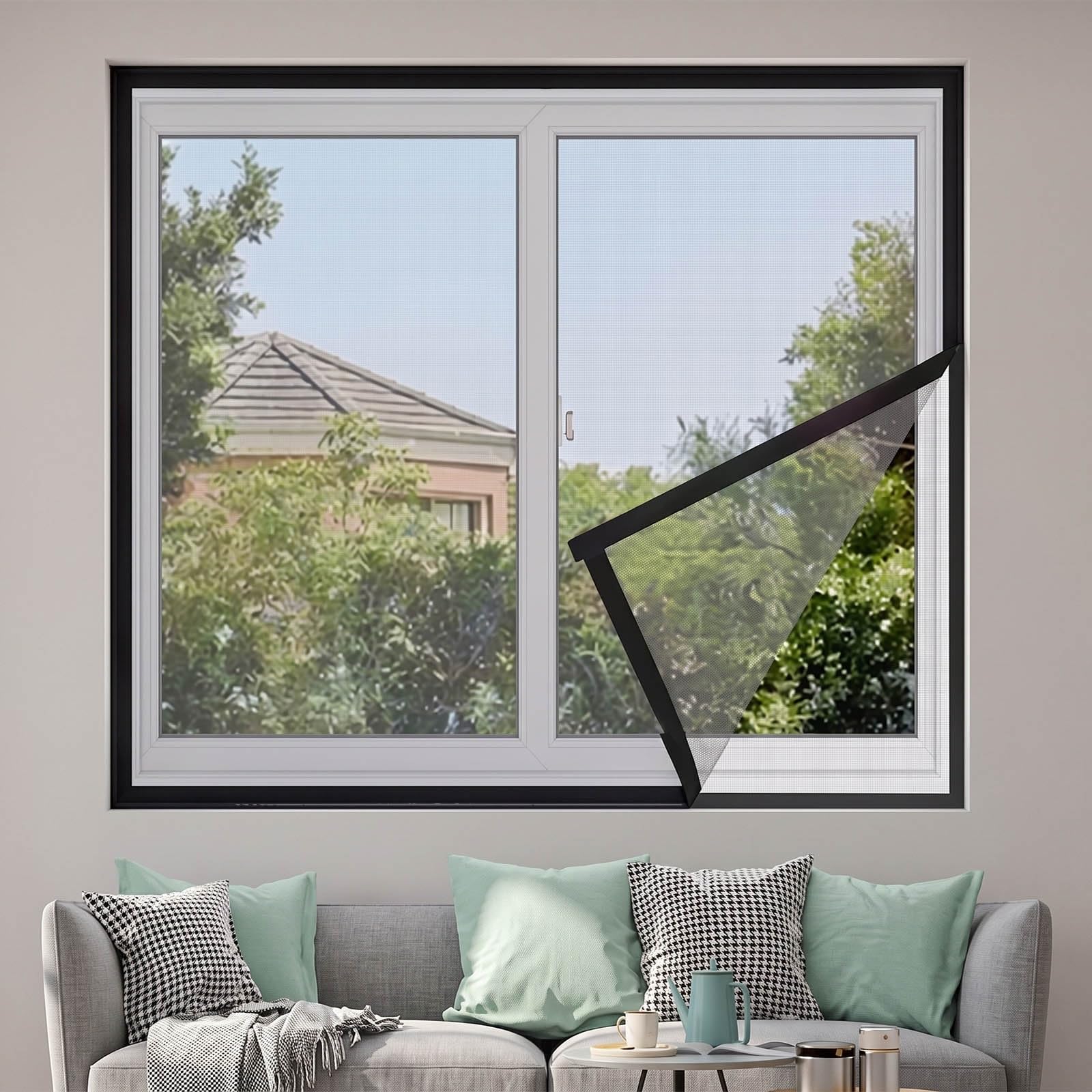 Mosquiteras para Ventanas y Puertas Sin Taladrar, Mosquitera Ventana con Cinta Adhesiva de Gancho y Bucle, Malla de Fibra de Vidrio Anti Mosquitos Lavable para Casa(Negro,160x250cm)