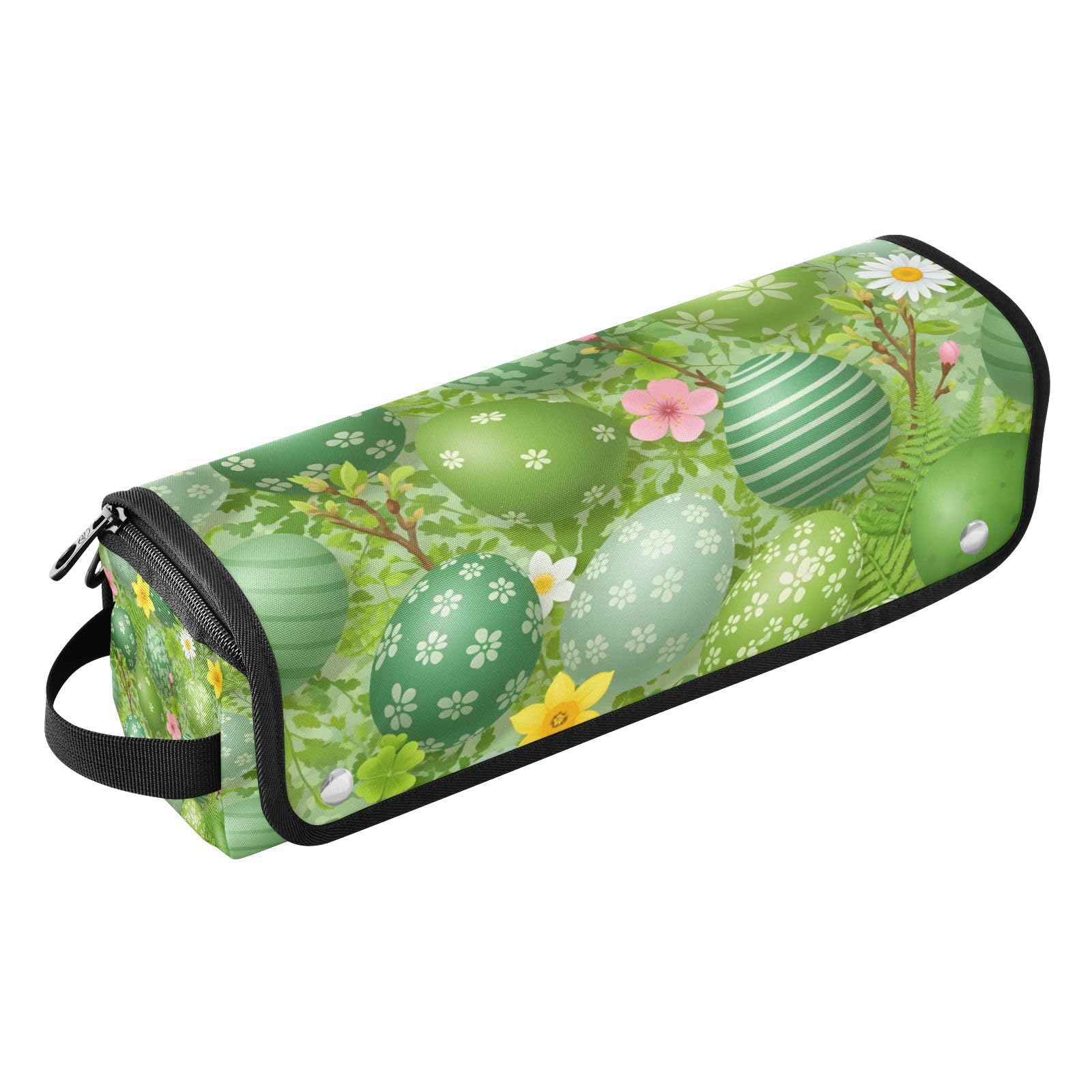 Green Easter Eggs Hair Tools Travel Bag Portable Hair Accessory Organizer with Heat Resistant Mat 2 in 1