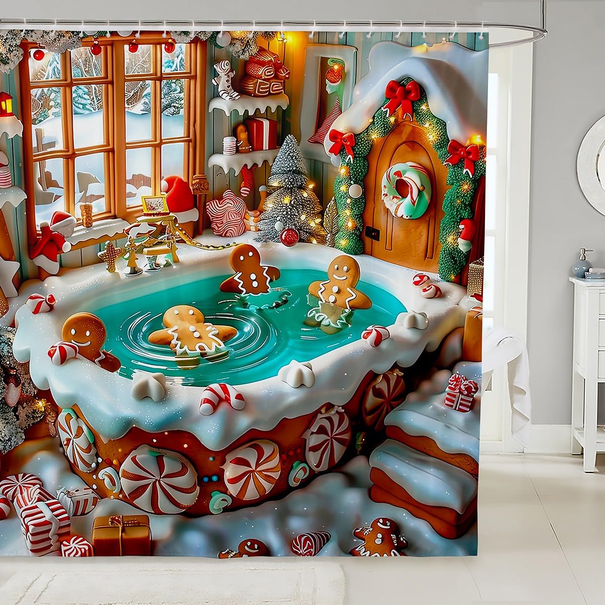 Amazon.com: Erosebridal Gingerbread Man Shower Curtain Set,Cute Colorful Candy Bathroom Curtain ...
