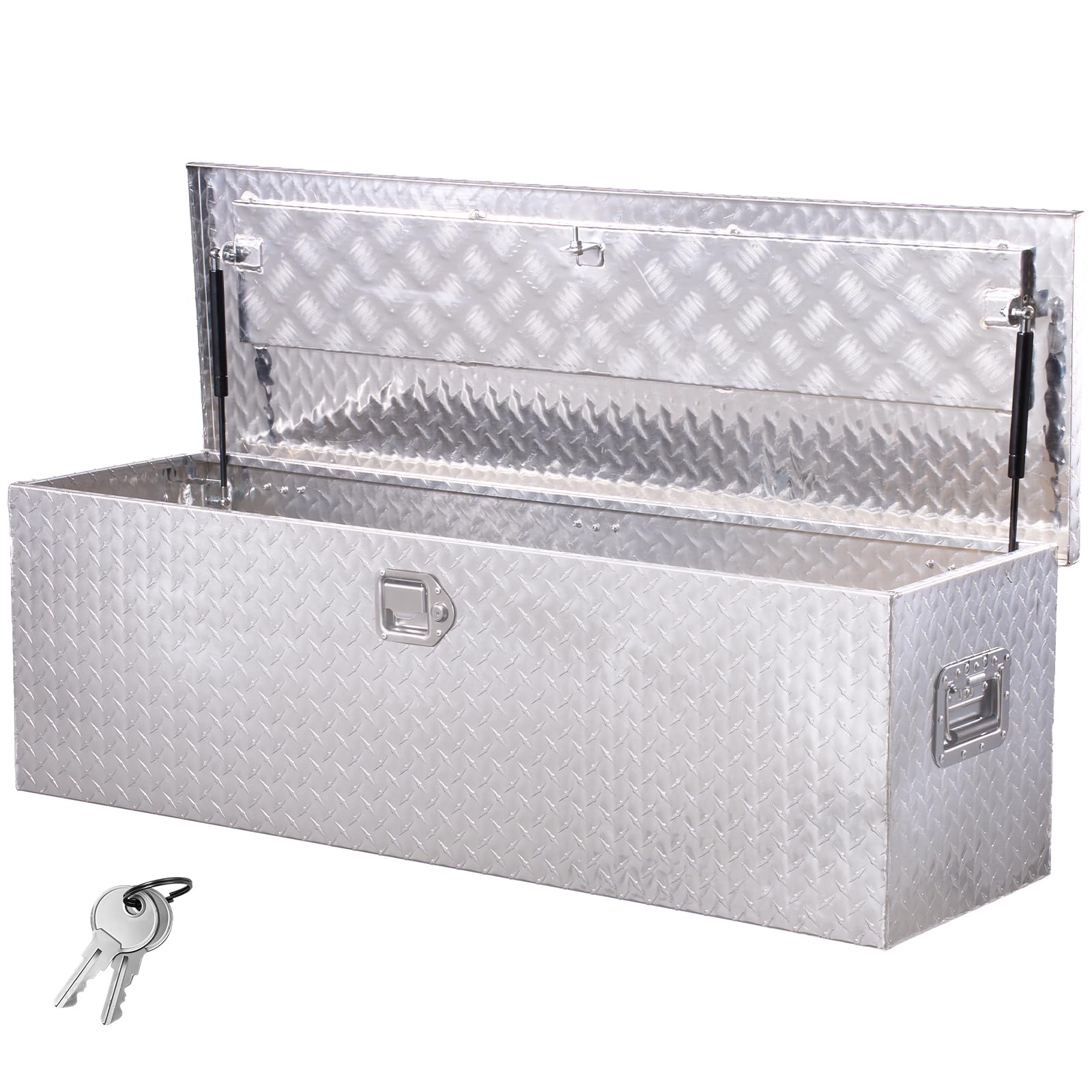 VEVOR Cassetta Portautensili in Alluminio per Cassone di Camion, con Piastra Diamantata, Maniglia Laterale e Chiavi di Blocco, Organizzatore per Rimorchi, Camper, 1244,6 x 381 x 381 mm, Argento