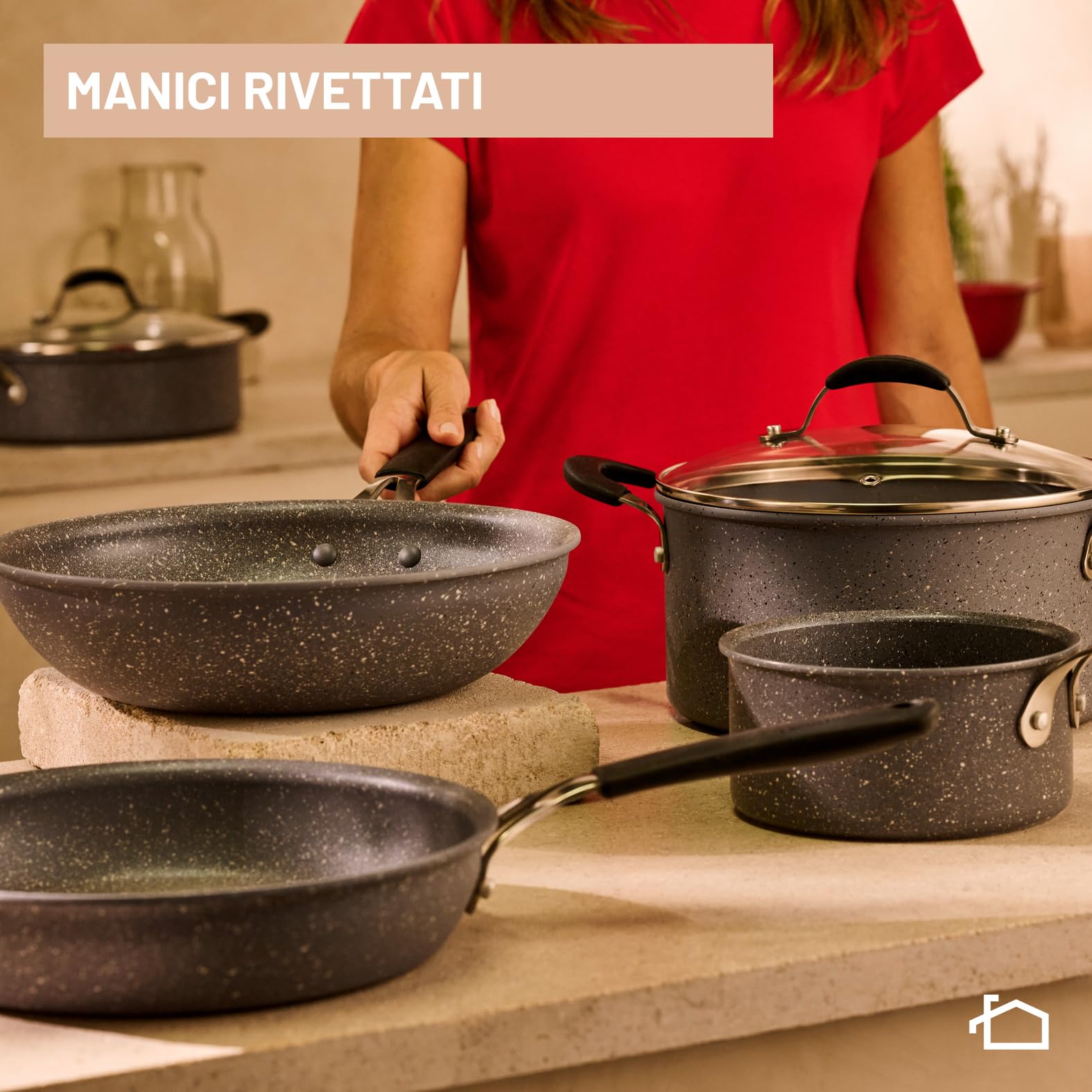 Lagostina Tempra® Mineral Wok 28cm, rivestimento minerale, padella antiaderente, facile da pulire, adatta all'induzione, 012163041828