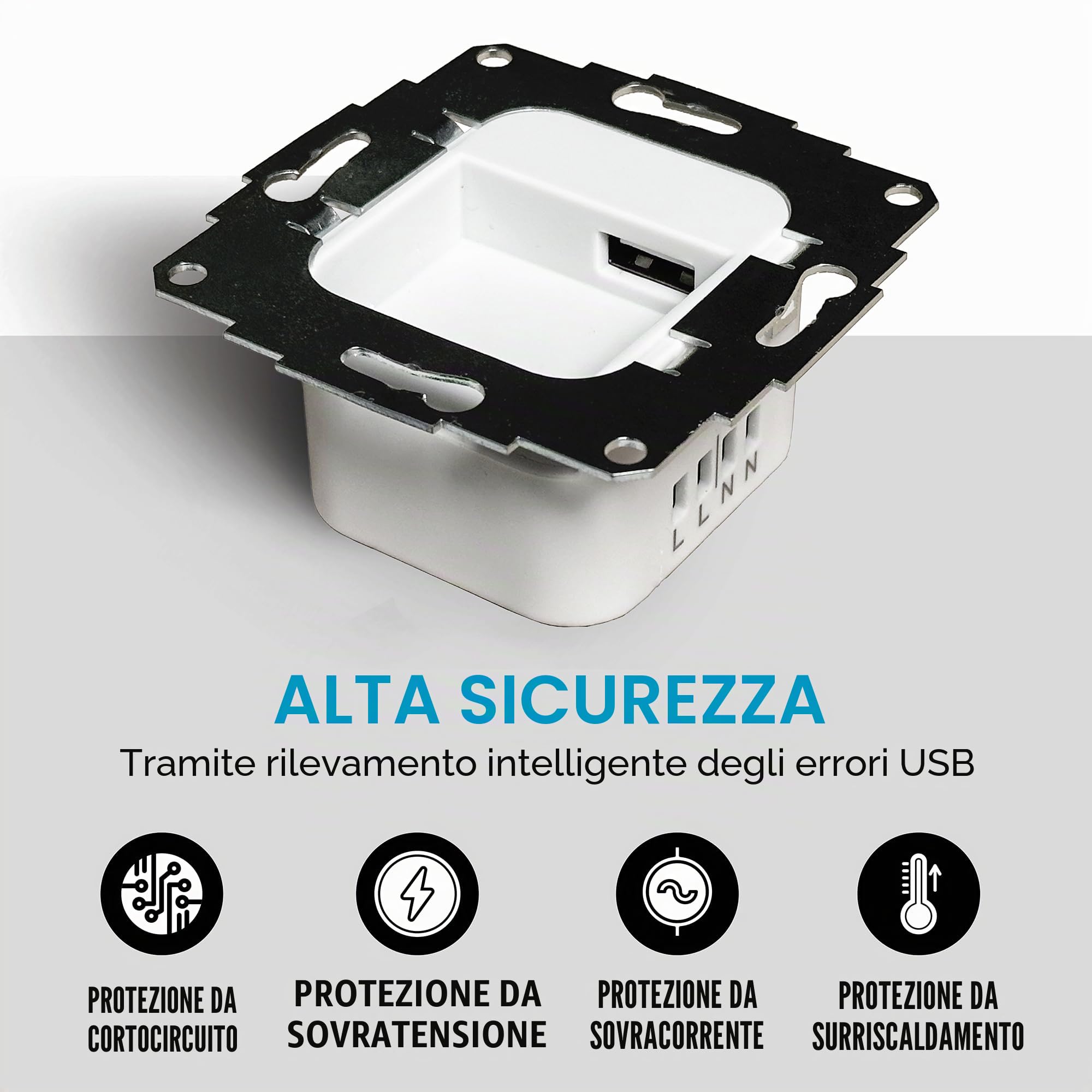 Adattatore USB da incasso 12W | per alimentazione continua di tablet e dispositivi USB | Caricatore compatibile con Samsung Tab, Lenovo Tab e molti altri tablet e iPad | incluso cavo USB