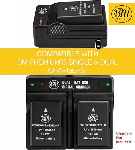 Miniatura 5 de BM Premium Paquete de 2 baterías EN-EL14A para Nikon D3100, D3200, D3300, D3400, D3500, D5100, D5200, D5300, D5500, D5600, DF, Coolpix P7000, P7100,