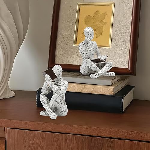 Miniatura 2 de Escultura de pensador de lectura de pulpa, decoración de estantería, estatua de arte abstracto, juego de 2 figuras estéticas modernas para