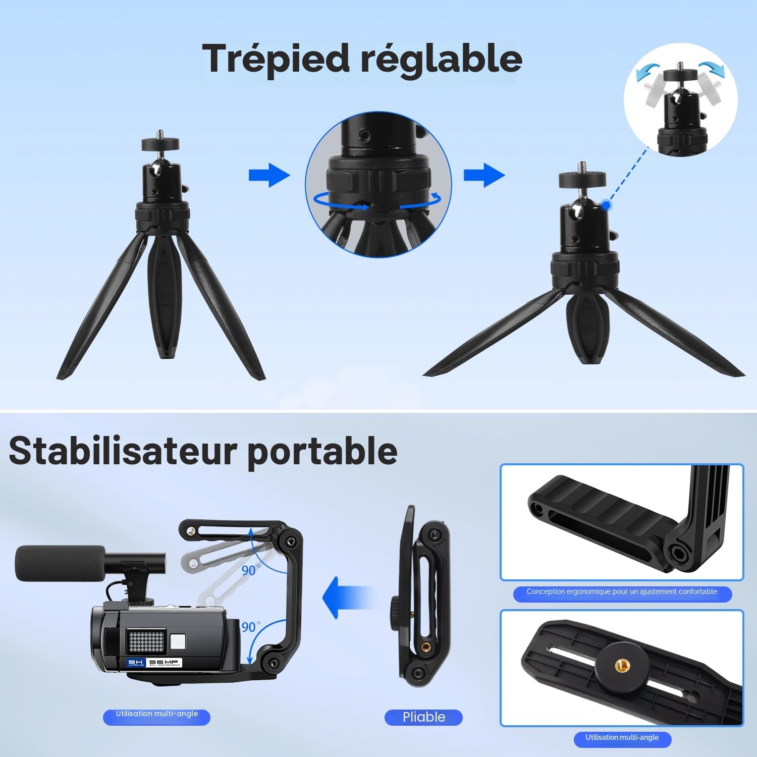 Caméscope Caméra vidéo 5K 56MP Vlogging Caméra Youtube, WiFi Vision Nocturne 3" Écran Tactile Rotatif à 270° Video Camera avec Carte 64 Go, télécommande, Microphone, stabilisateur, Piles, trépied