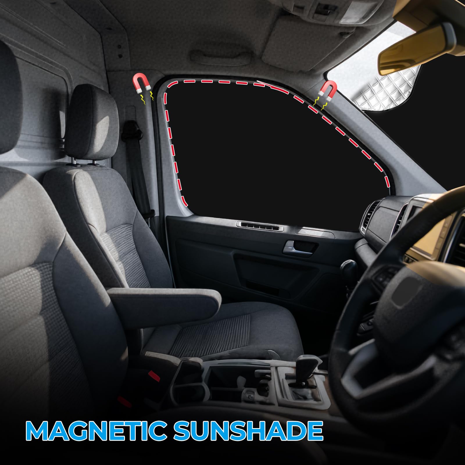 Tappetino termico interno per Mercedes Sprinter 2006 – 2018, 3 pezzi, protezione solare per parabrezza, parasole pieghevole anteriore isolato e parasole magnetico per finestrini laterali