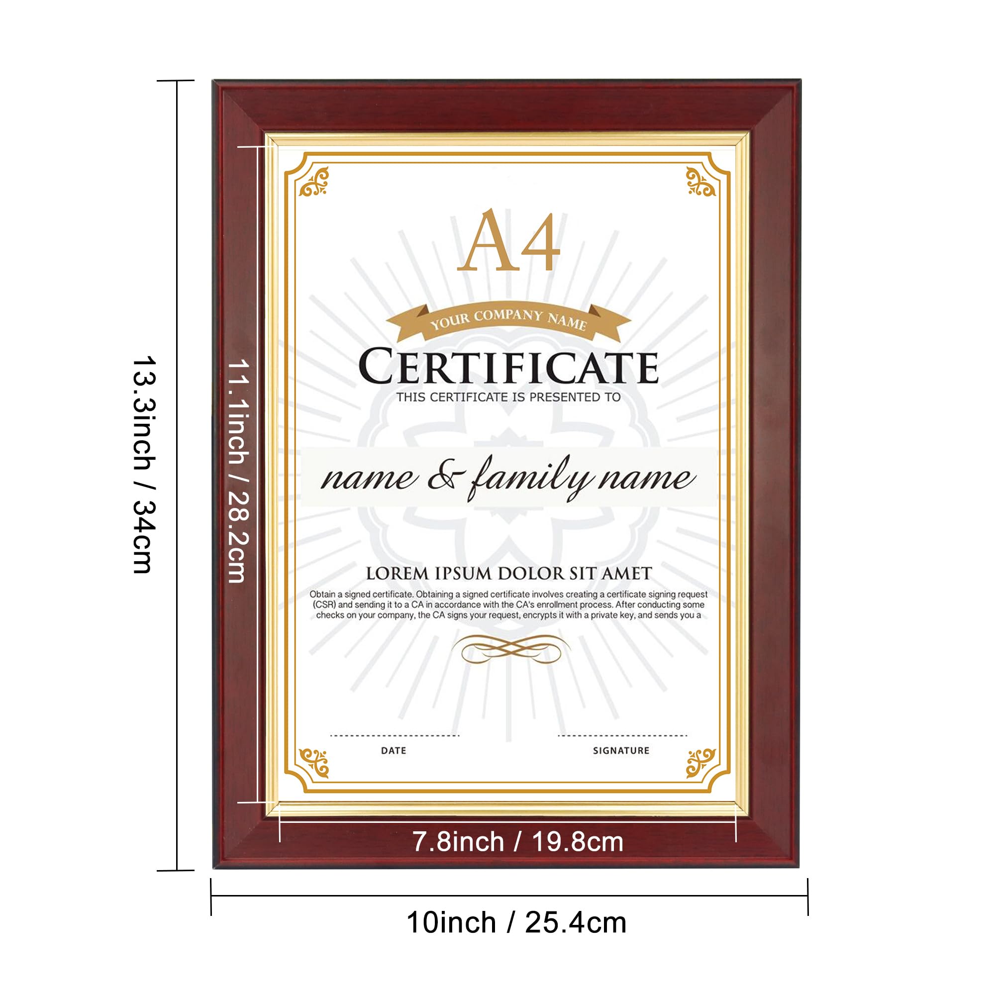 GraduatePro Wood A4 Certificate Diploma Frame Rustic Cherry Finish with Gold Trim, Cherry-Gold Trim - Image 2