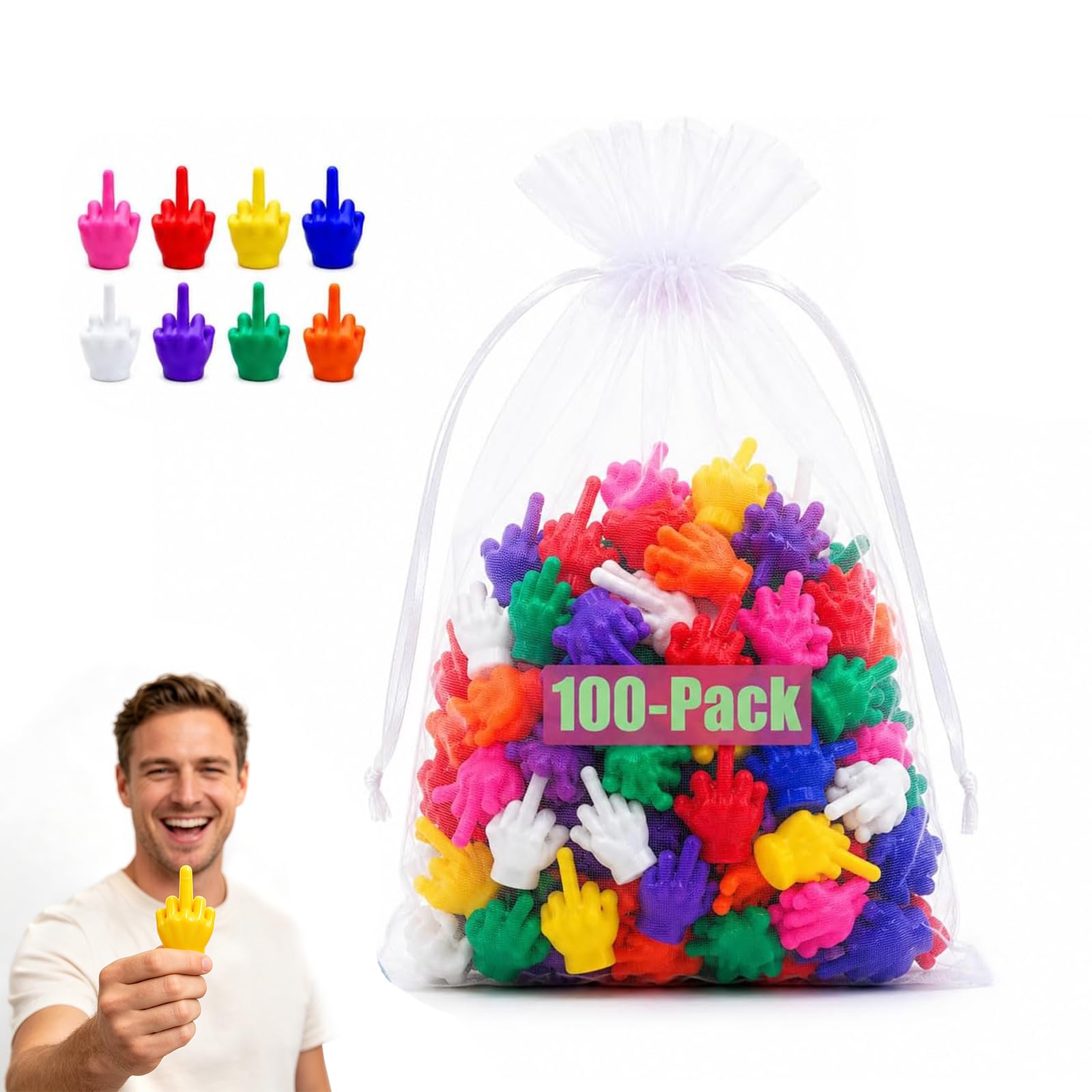 Mini Middle Fingers, Colorful Flip the Bird Tiny Hands Gag Gift (100pcs)