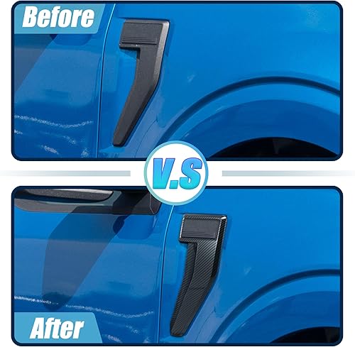Miniatura 3 de X AUTOHAUX Juego de adornos de emblema para guardabarros de ventilación lateral, estilo fibra de carbono, para Ford F150 2021-2022, accesorios de