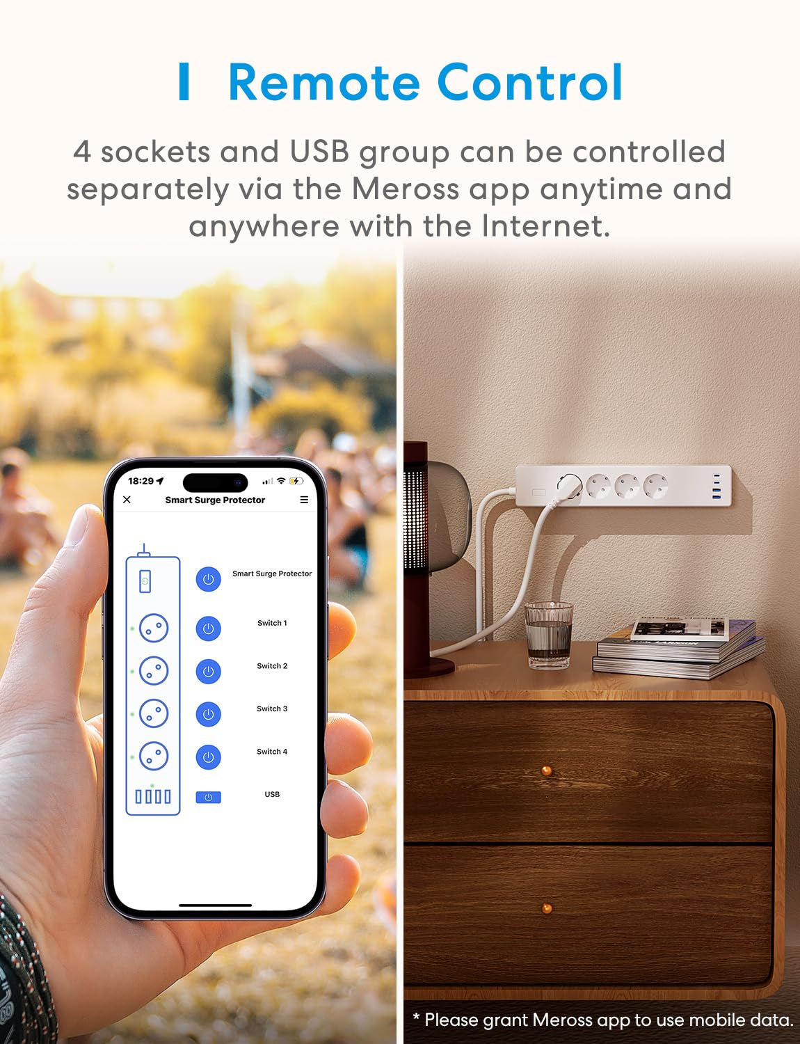 Meross Ciabatta Multipresa Matter con USB C 30W, Multipresa Smart WiFi Caricatore Rapido MSS, Compatibile con Alexa, Apple HomeKit e Google, 16A, 4 Prese, 1,8M, Bianco ideale per studi e uffici