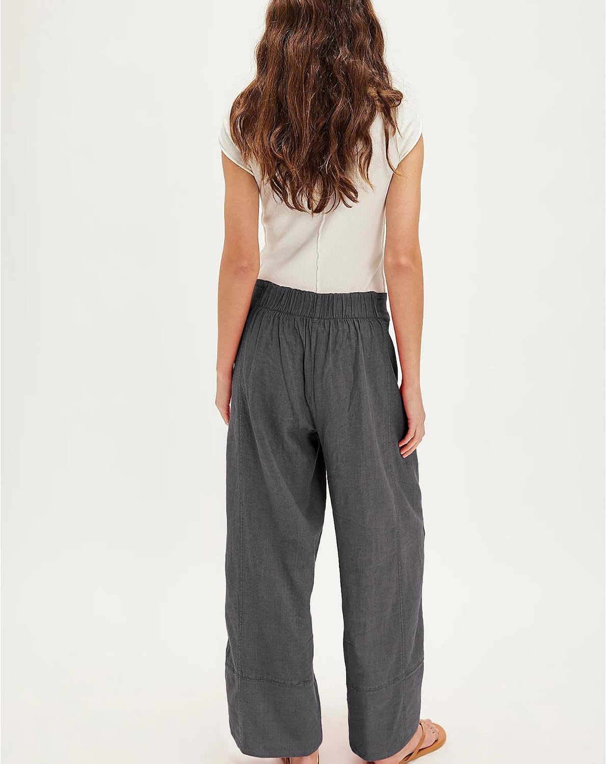 Songling Wide Leg Linen Pants for Women Summer Cotton Casual Palazzo Pant Boho Flowy Beach Pants with Pockets