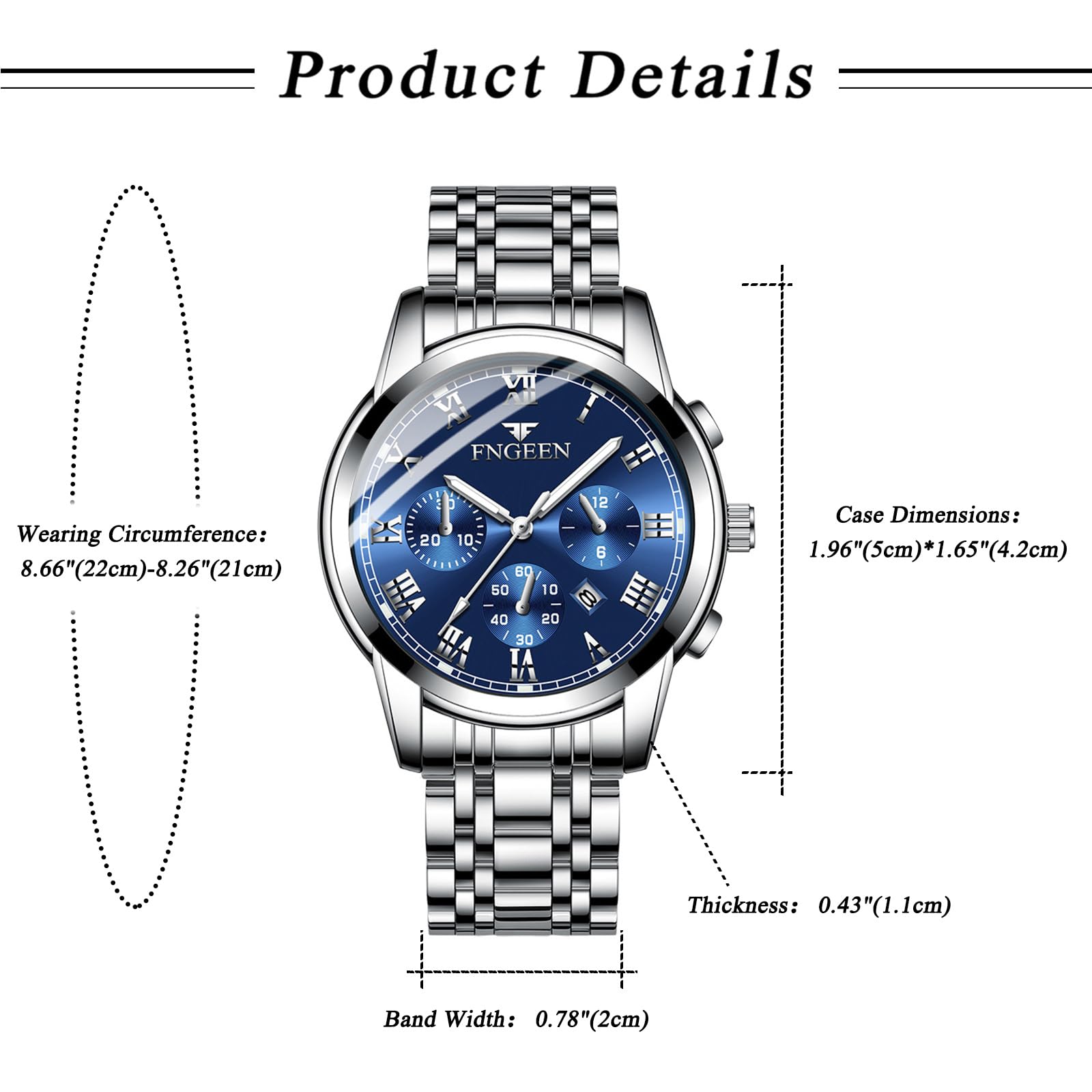OIDEA Orologi Analogici Rotondo Coppie: Orologio al Quarzo Impermeabile per Uomo e Donna Cinturino in Acciaio Inox Rimovibile Calendario Luminoso - per Tempo Libero Business Regali