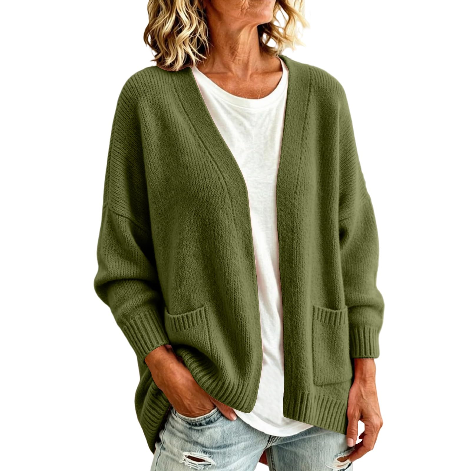 Longline Cardigan sciolto da donna aperto tasca frontale morbido maglione