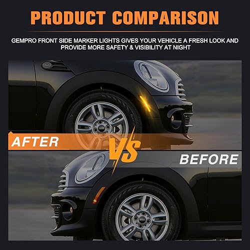 Miniatura 7 de Gempro Luces Marcadoras LED Laterales Delanteras Ámbar Lámparas Marcadoras de Parachoques para 2008-2014 MINI Cooper R55 R56 R57 R58 R59 R60 R61