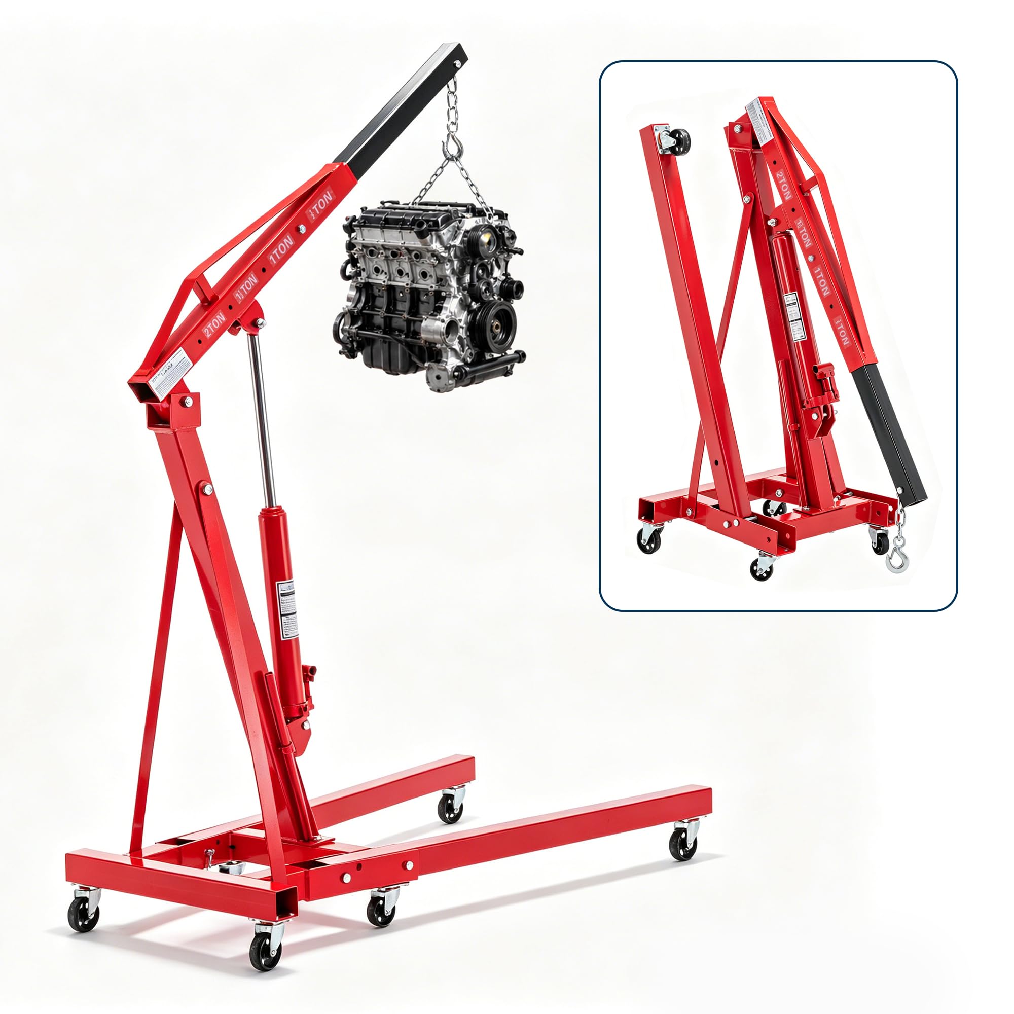 Hydraulik Hebebock 2 Tonnen, Klappbarer Teleskop-Hubwagen Mit 4-Stufen Ausleger (30-230cm), 360° Lenkrollen, Werkstattheber Für Auto-Reparatur, Baustelle, Lager