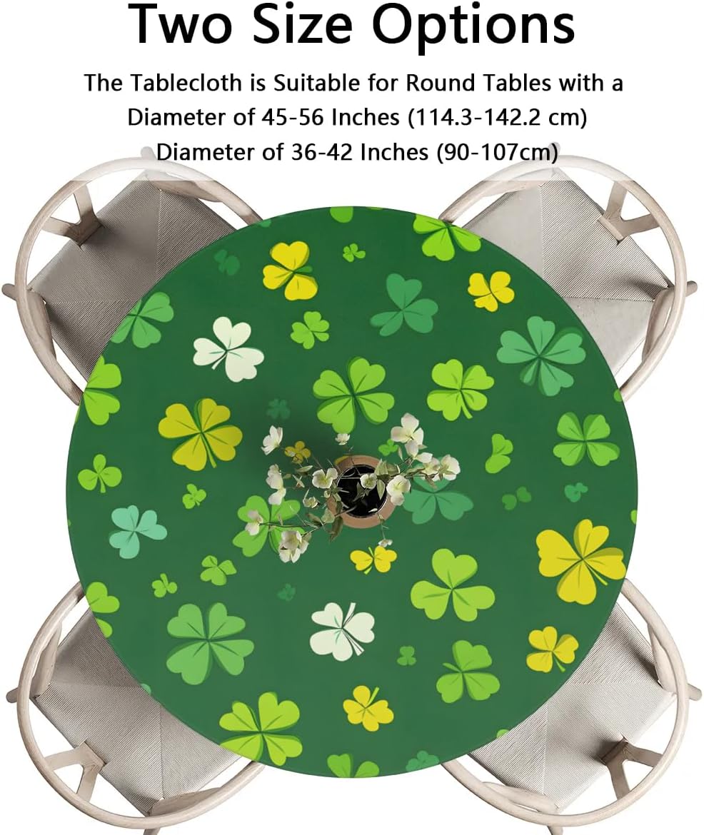 Round Tablecloth St. Patrick's Day Cute Lucky Shamrock 40"-44" Fitted Elastic Table Cloth for Round Tables Waterproof Wipeable Table Covers Protector for Kitchen Dining Party,JR12-09