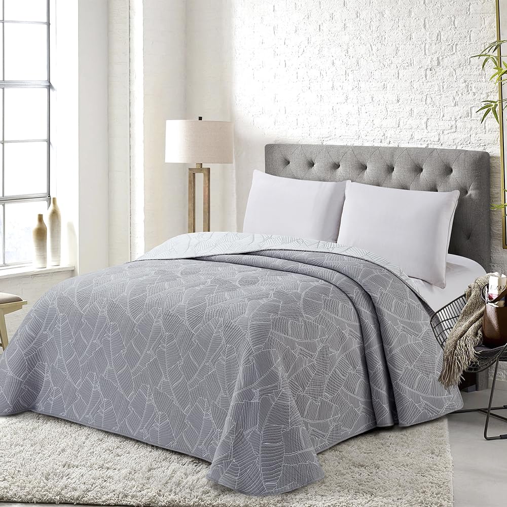 COTTON ARTean Colcha bouti para Primavera - Verano - otoño ARAQUIL Gris - Reversible poliéster - Jacquard Extra Suave Cama de 150