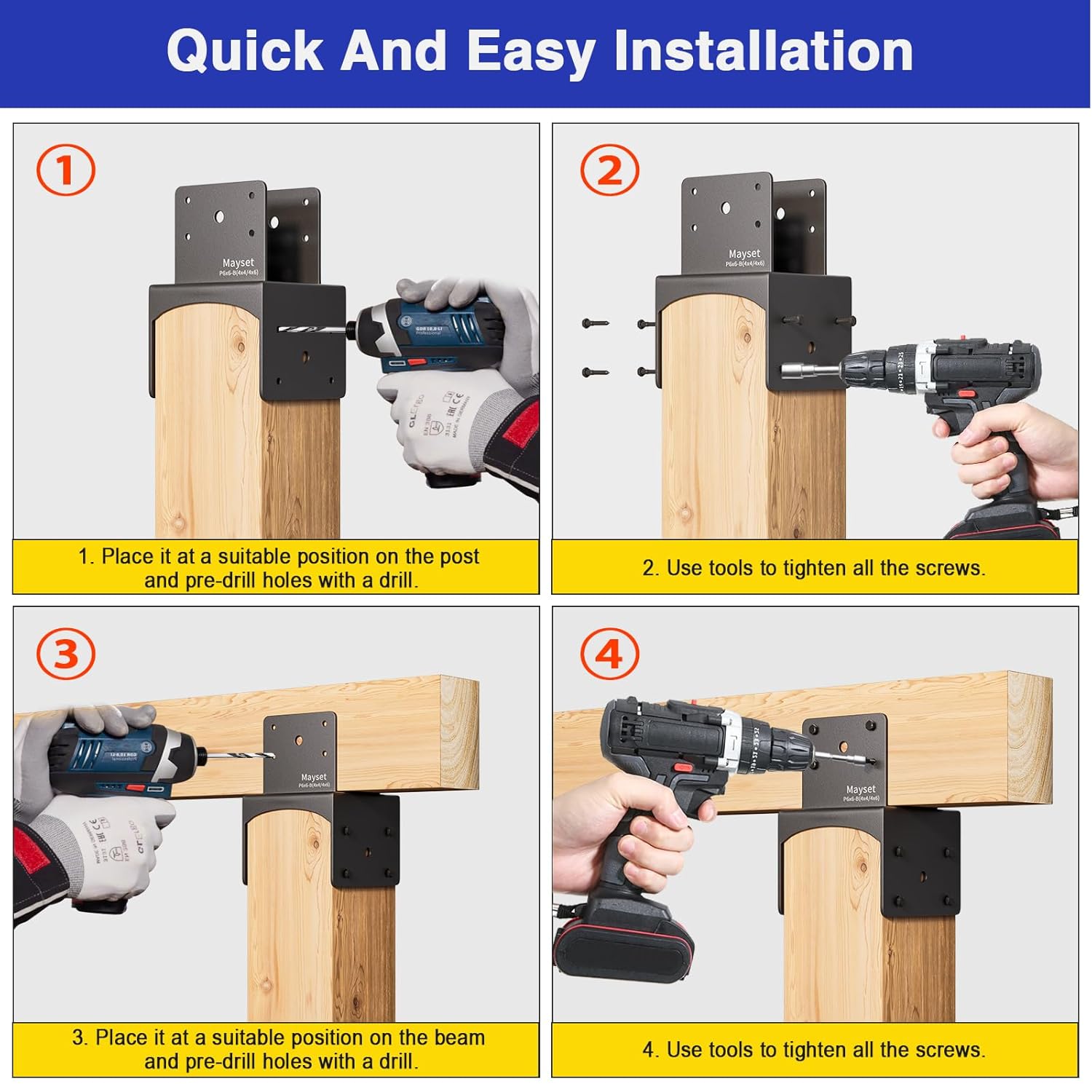 Post Anchor Connector,Stainless Steel Beam Anchor Connector, Post Base Bracket for Supporting Wood Beams (2, P6x6-B(4x4/4x6))