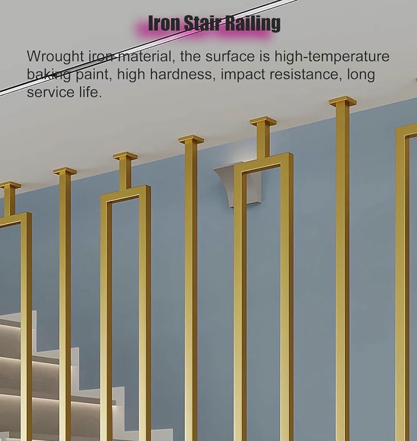 Decor Balusters for Staircase Interior Side Mounted, Modern Iron Indoor Stair Spindles, Replacement DIY Metal Guradrail Post