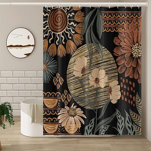 Miniatura 10 de Blue Mushrooms - Cortina de ducha de baño, estilo retro de los años 70 y 60, estilo bohemio hippie floral, lavable, tela duradera, decoración del