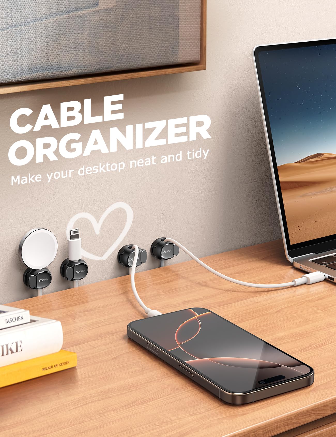 8Pack Cord Organizer Dual Spring Clasp Max Secure Cable Clips - Chfeila Cable Management Adhesive Phone Charging Wire — view 8