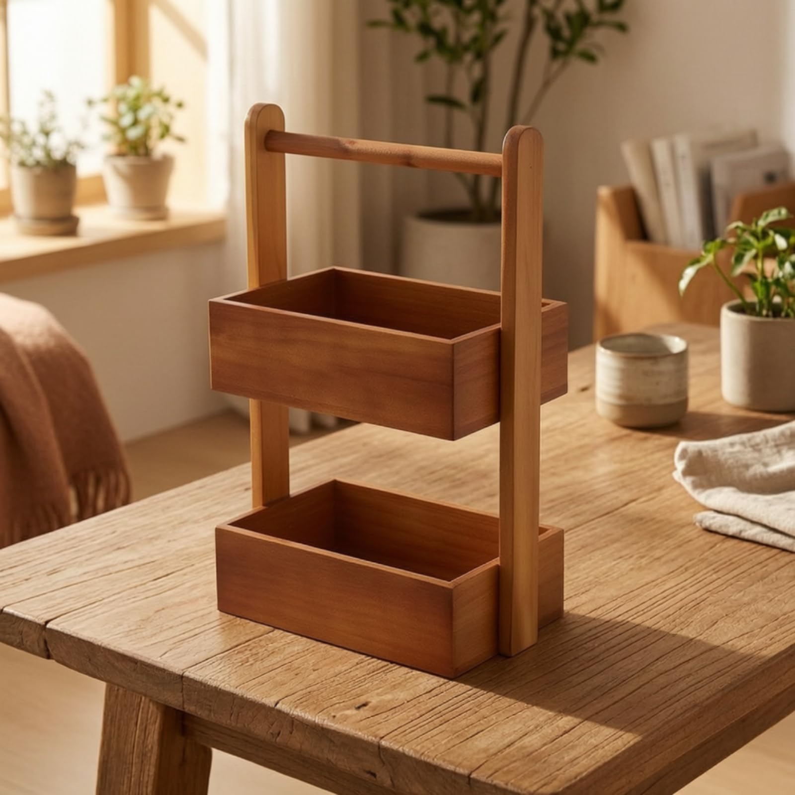 Ronyme Scaffale Porta Cosmetici Organizer Cosmetico Ripiano Trucco Mensola Legno con Due Piani E Lati Arrotondati Pino Stile Decorativo Compatto Adatto per