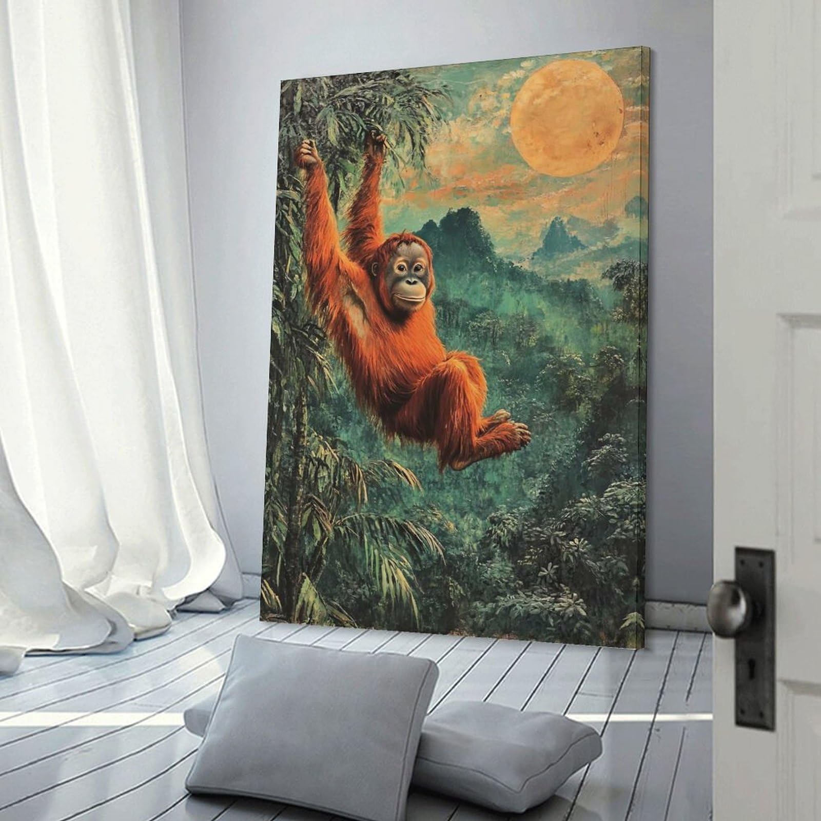 Junmoney Frame-Style-21 Orangutan In Jungle Canvas Wall Decor, 24X36inch(60X90cm), For Wall Displays, Bedrooms Or Room Updates, Wall Decor Suited To Curated Displays