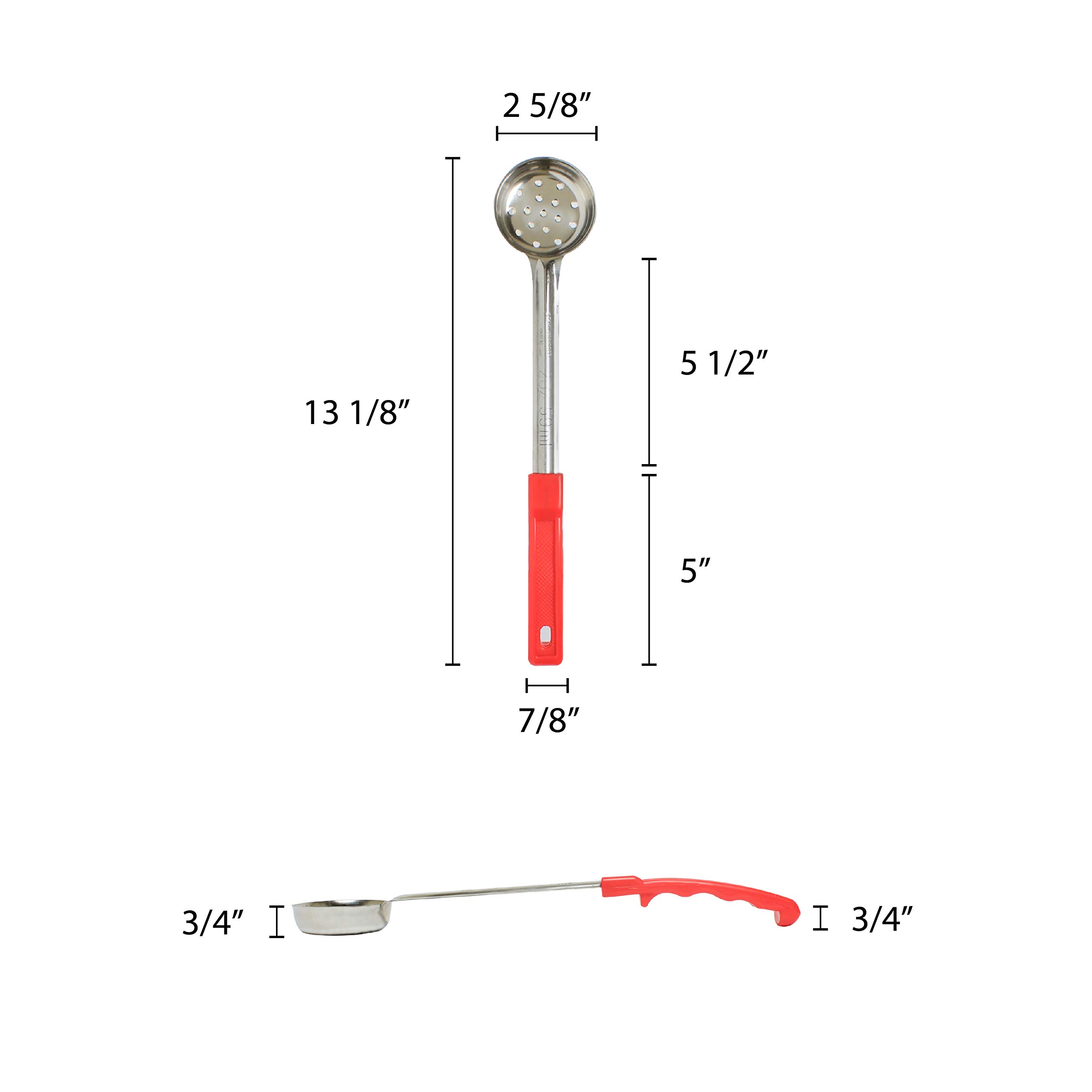 Thunder Group Perforated Portion Controller 1-Piece Construction Ladles with Plastic Red Handle, 2-Ounce
