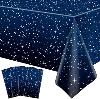 4 Pack Space Tablecloth Starry Night Tablecloth Decorations Set 54” x 108” Rectangle Plastic Tablecloth Space Theme Party Table Cover Outer Space Table Cover Galaxy Stars Birthday Party Supplies
