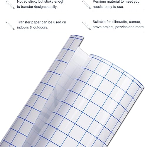 Miniatura 4 de Cinta de transferencia transparente para vinilo  6 pulgadas x 50 pies con rejilla de alineación azul mediana para vinilo adhesivo, rollo de cinta de