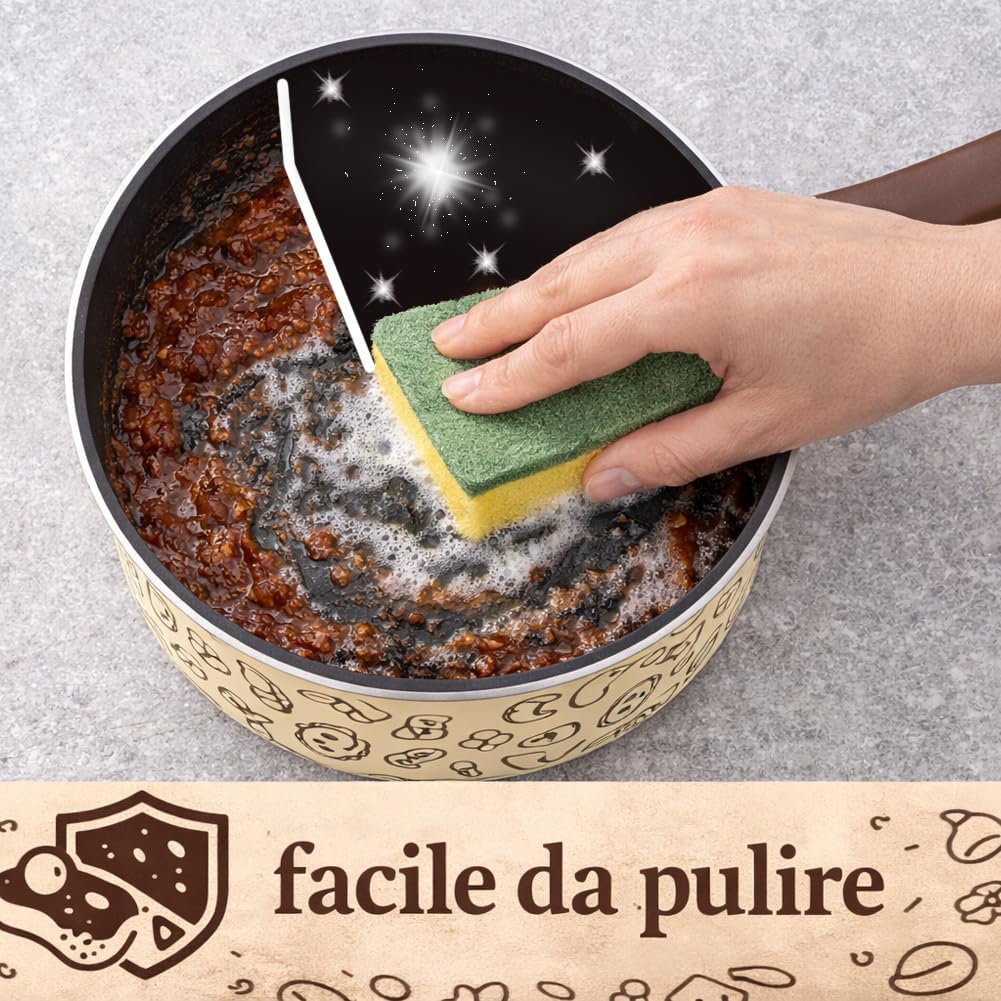 BAKAJI Tris Pastella Saucepan 16-18-20 cm with 1 Glass Lid, Non-Stick Base, Soft Touch Handle, Suitable for Gas Hobs