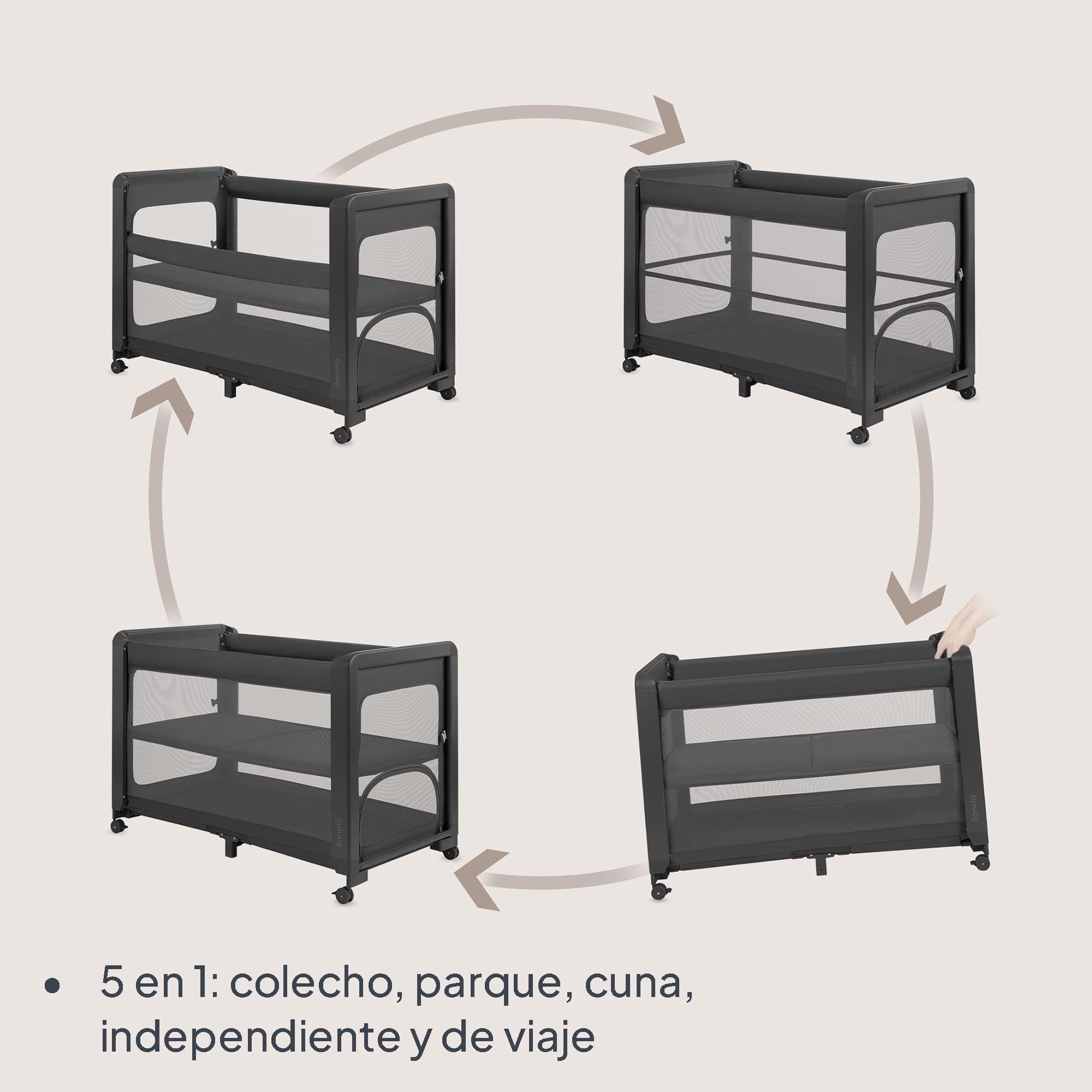 lionelo Patty Cuna De Viaje 5 En 1, Cuna De Viaje Bebe Colecho, Cuna De Bebe con Colchón De Espuma, Parque Cuna Plegable con Bolsa Y Ruedas, para Bebés Desde Nacimiento hasta 15 Kg