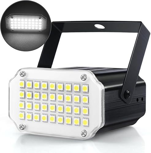 Luditek Mini luz estroboscópica LED blanca de Halloween, con control de velocidad de flash activado por sonido, luz de fiesta con 36 LED