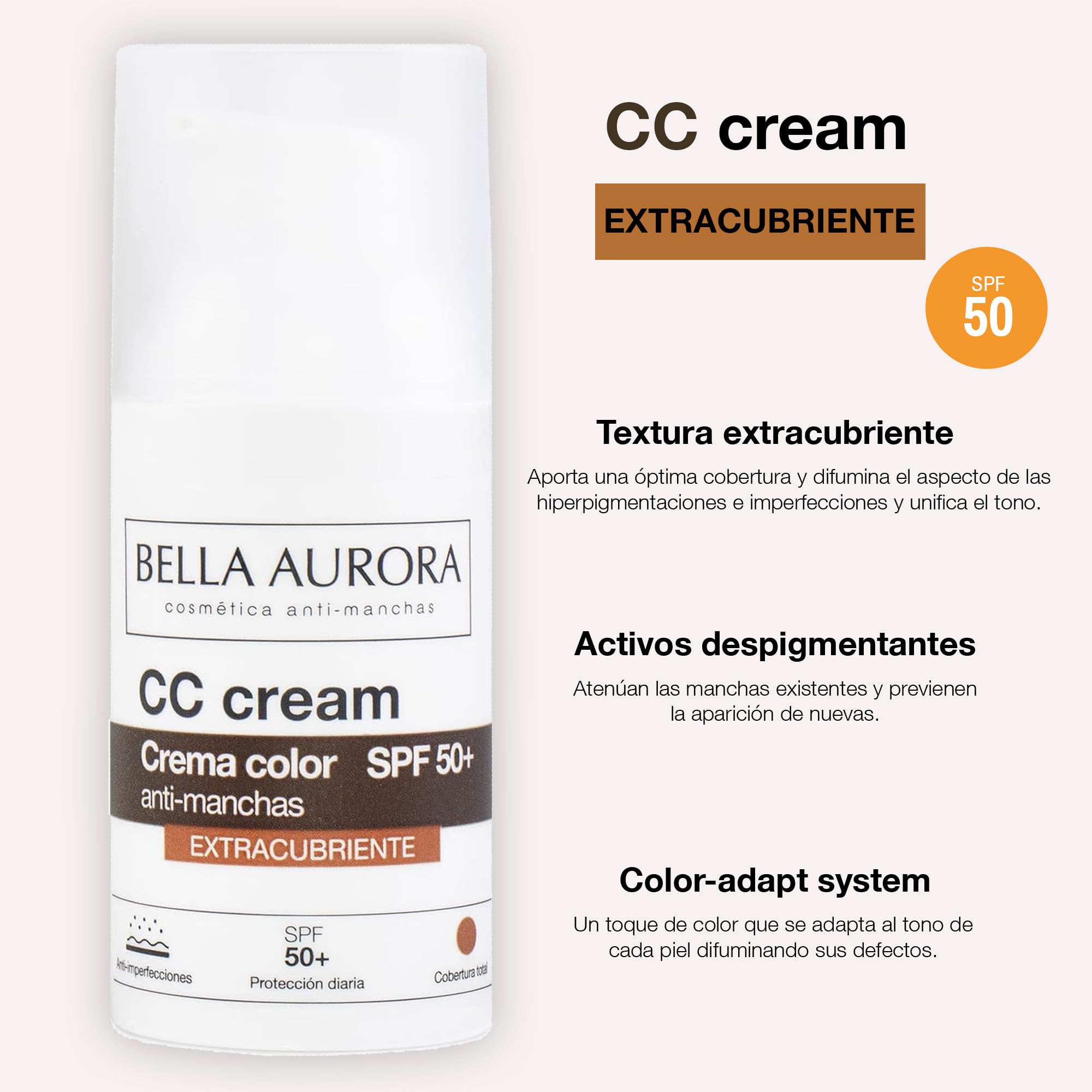 BELLA AURORA - CC Cream Antimanchas Extracubriente SPF50+ 30 ml, Protector Solar Antimanchas, Crema Color Antimanchas, para Hiperpigmentaciones y Unificar el Tono, Crema Solar Facial, Cobertura Óptima — view 5