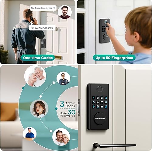 Miniatura 6 de Cerradura de puerta de entrada sin llave, cerradura inteligente electrónica mejorada con control de aplicación Tuya y 4 llaves, cerradura