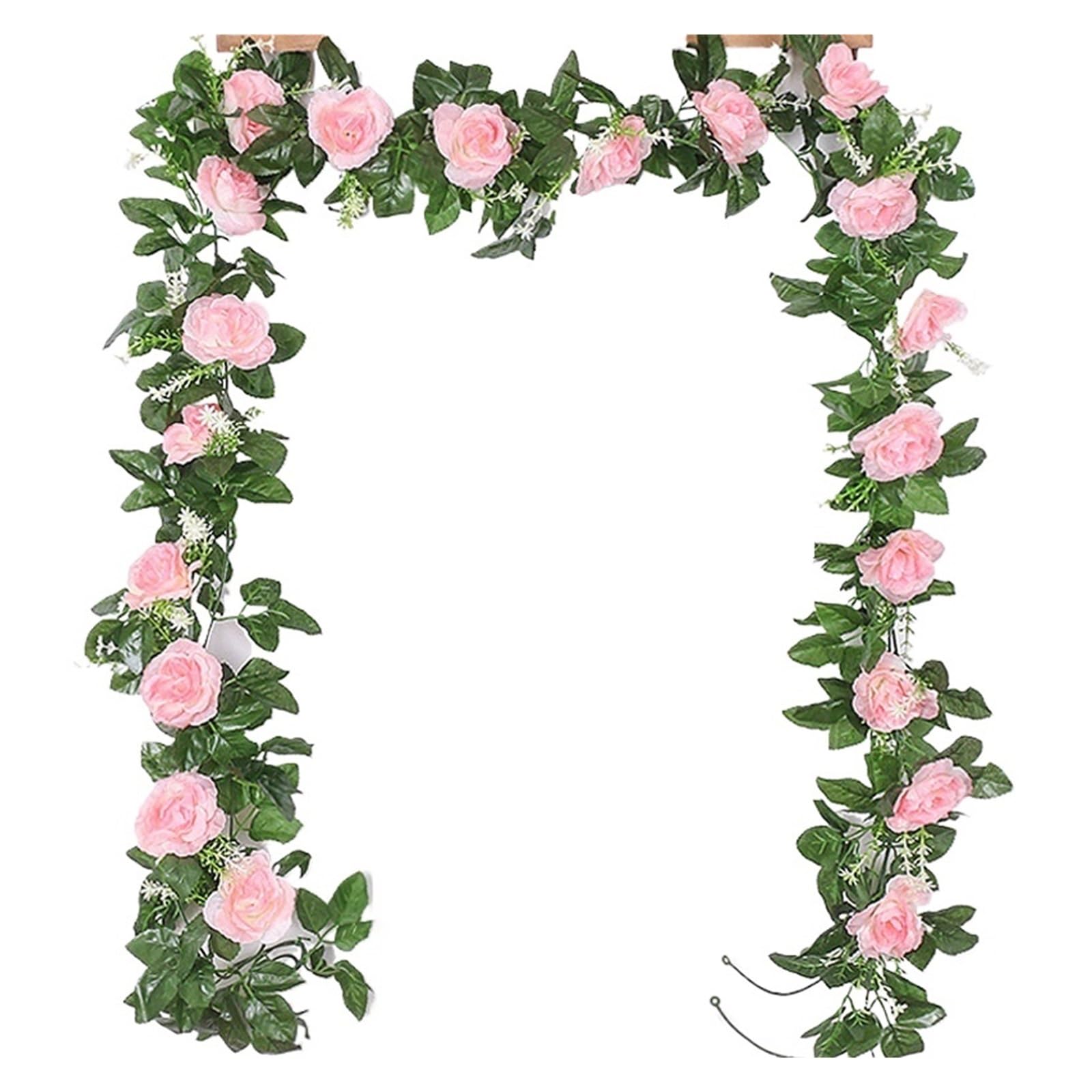 DSFIHJO Artificial Flower Vine 2Pcs 2.2M Artificial White Flower Fake Hanging Vine Plants Leaves Artificials Garland Flowers Wedding Decoration(2Pcs pink)