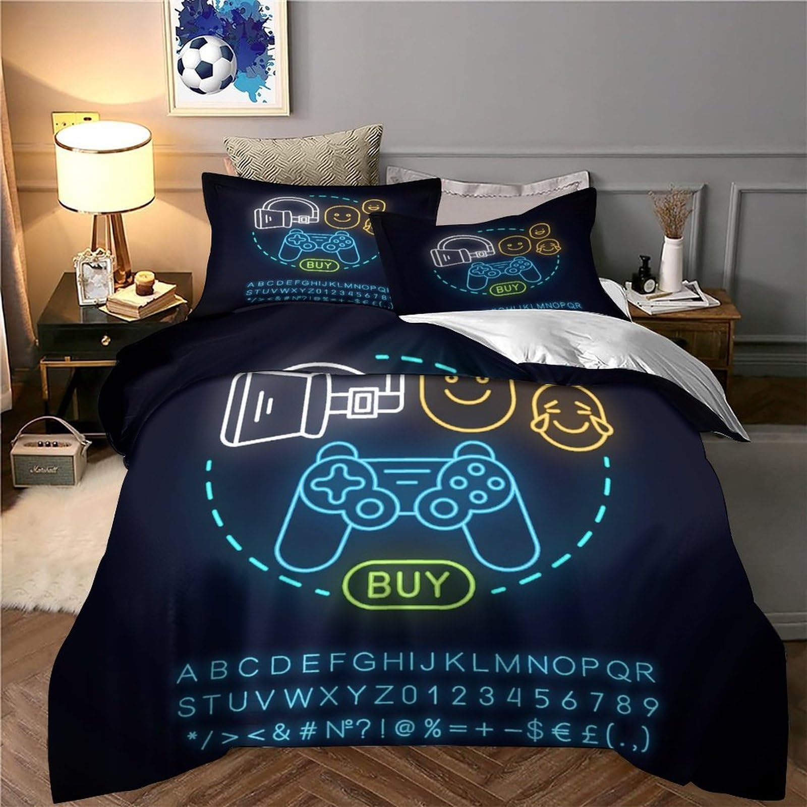 Gaming Accessories Set Di Copripiumino microfibra ultra morbida 3 Pezzi motivo 3D con federa Neon Set Di Copripiumino con federa soffice ultra morbido for adulti Super king（260x220cm）