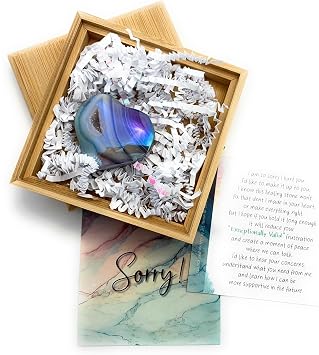 Smiling Wisdom | Sorry Apology Velvet Touch Greeting Card | Sincere Heartfelt | Boyfriend Girlfriend Wife Men Women | Electroplated Natural Agate Heart