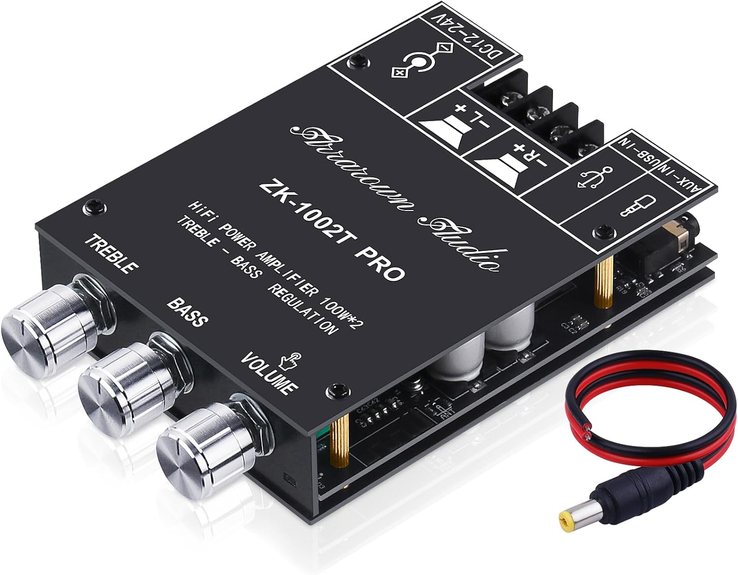 ZK-1002T PRO 2.0 Channel Bluetooth 5.0 Amplifier Board 200W HiFi Subwoofer Audio AMP with Treble and