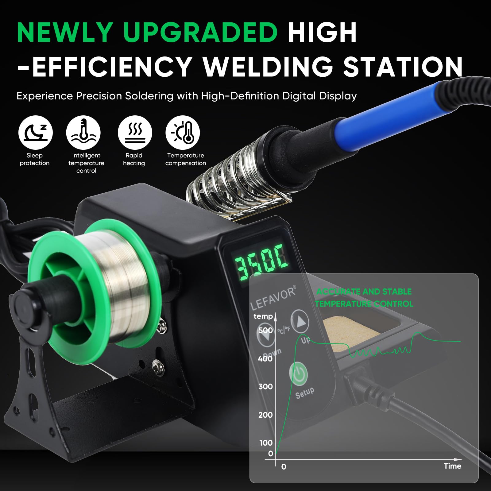 ?Larlarsa DS936 Soldering Station - Digital Soldering Station Kit, 60W Soldering Iron (356°F-896°F) with 5 Extra Lead free Tips, Lead-Free Solder Wire, Sleep Mode, ESD Safe, Auto Calibration