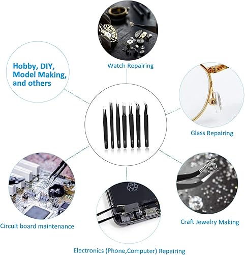 Vista 13 de YHYZ Juego de 3 pinzas de precisión, pinzas ESD antiestáticas de acero inoxidable de alta calidad, adecuadas para pinzas, para manualidades