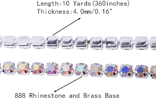 Miniatura 10 de KAOYOO - Cadena con cuentas de diamantes de imitación, 9 metros (10 yardas) para manualidades, joyas y decoración de bodas. Plata con cuentas