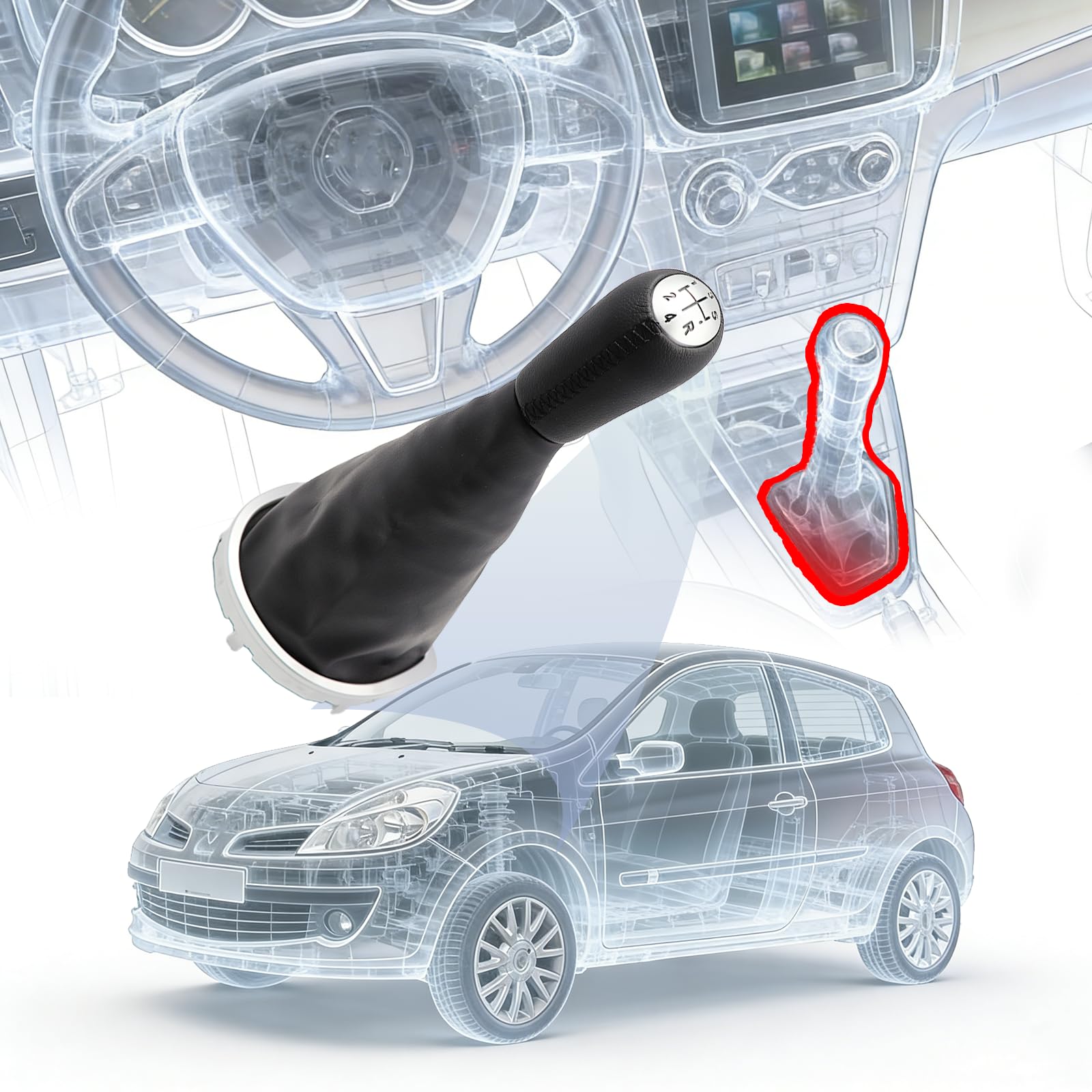 Pomello del cambio a 5 marce per Renault Clio III, Kangoo II, Twingo II, Espace IV con soffietto del cambio per 8200379961 8200393246 Clio III pomello del leva