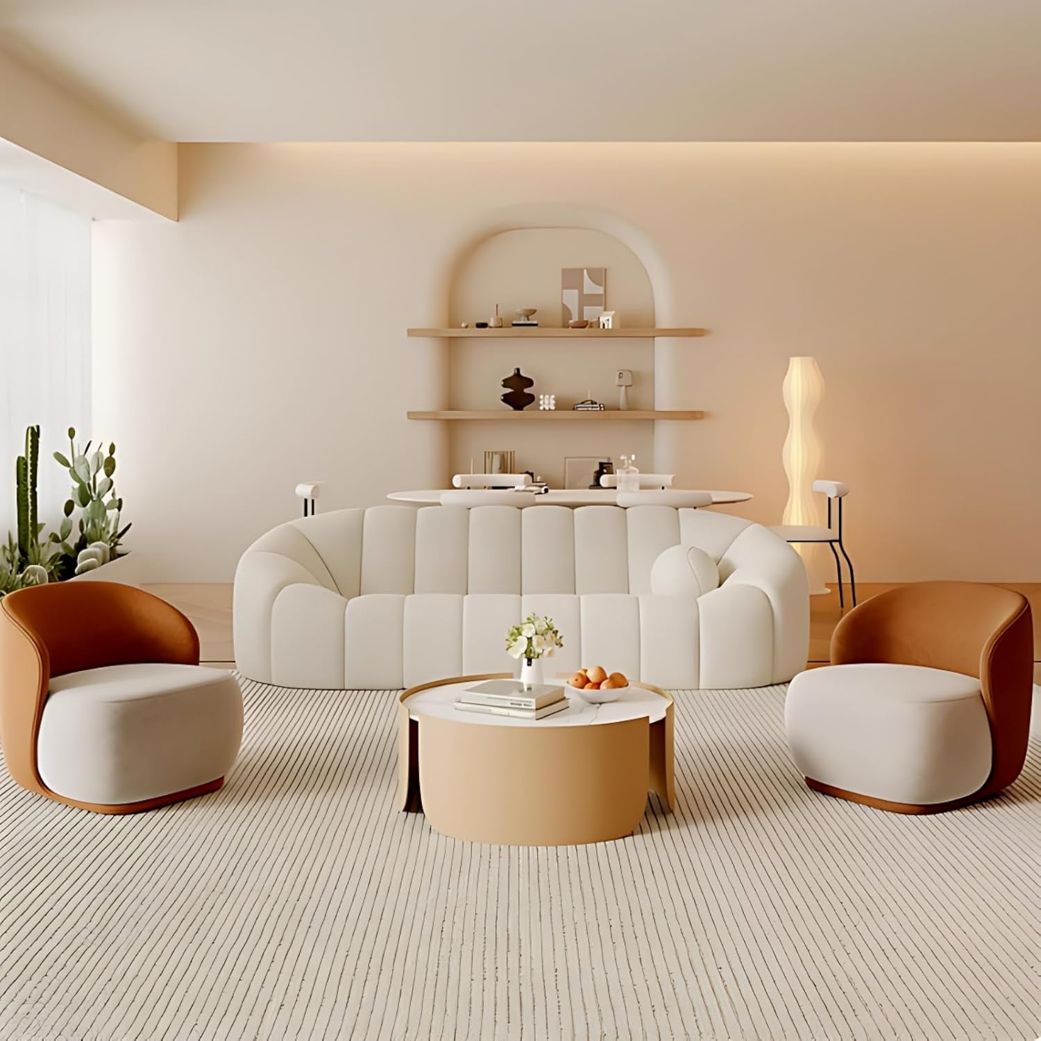 102IN Sofa Set for Living Room - Couches for Living Room with Coffee Table, Easy to Clean | Wide Armrests, Cream - Style Design, Suitable for Office, Cafe, Bar (Style B)