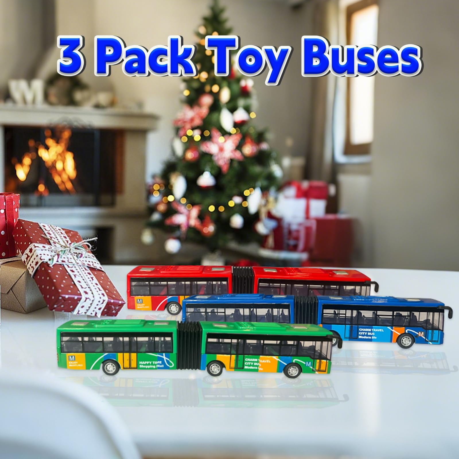 Juguete de autobús urbano para niños, escala 1:64, vehículos de metal fundido a presión, juguetes de modelo, regalo educativo, paquete de 3, autos de fricción para niños y niñas a partir de 3 6