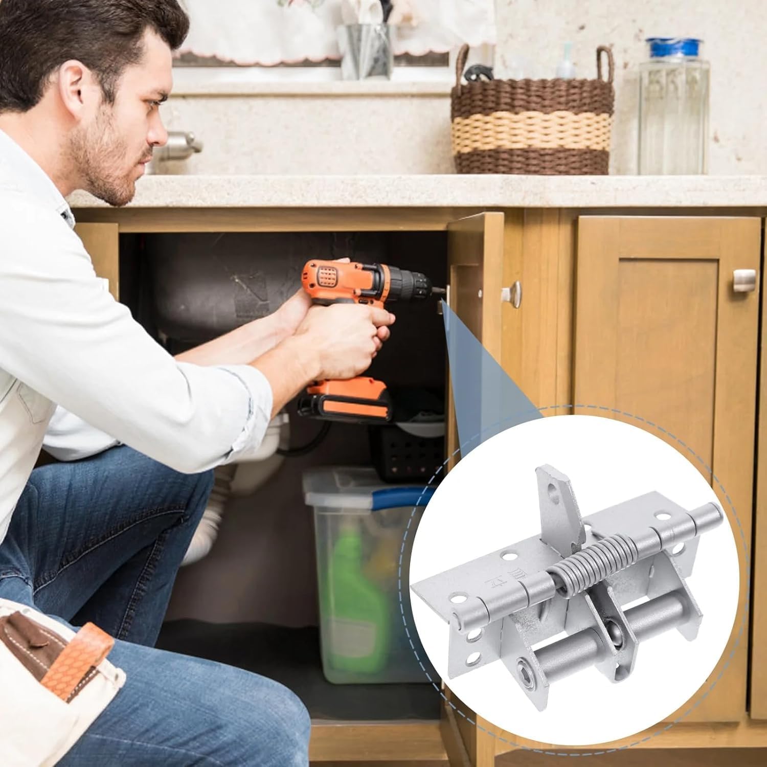 Veemok Heavy Duty 3-in-1 Self-Closing Garage Door Hinge – Automatic Spring Hinge with 90° Hold-Open Positioning, Anti-Rust Invisible Door Closer for Doors & Cabinets 4