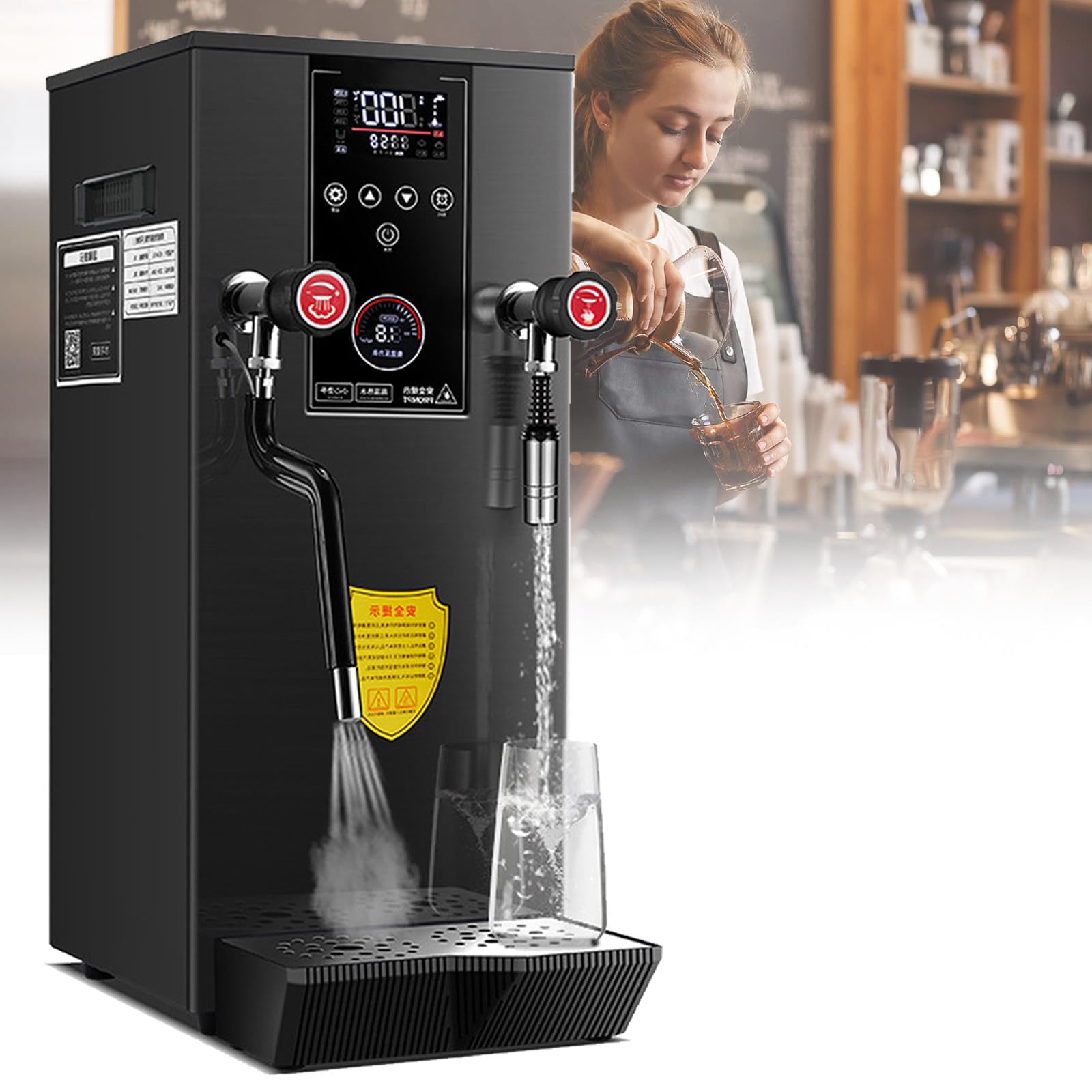 Komercyjny spieniacz do mleka, elektryczna maszyna do spieniania mleka parowego 220 V 2500 W, maszyna do gotowania na parze, z 2 wyświetlaczem LCD temperatury, czarny